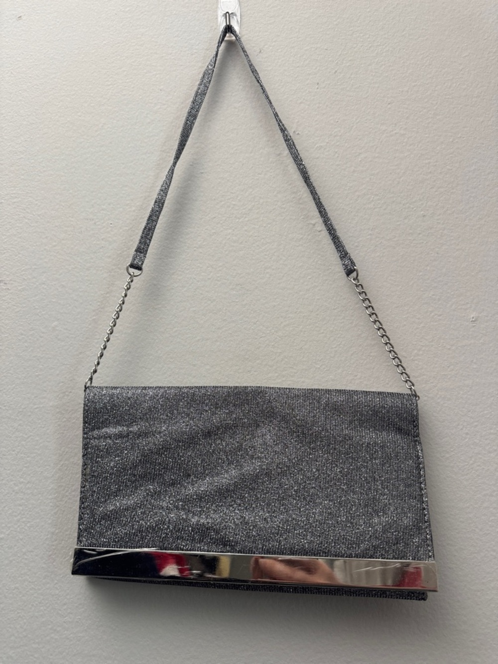 Silver Glitter Chain Shoulder Bag - Evening Clutch